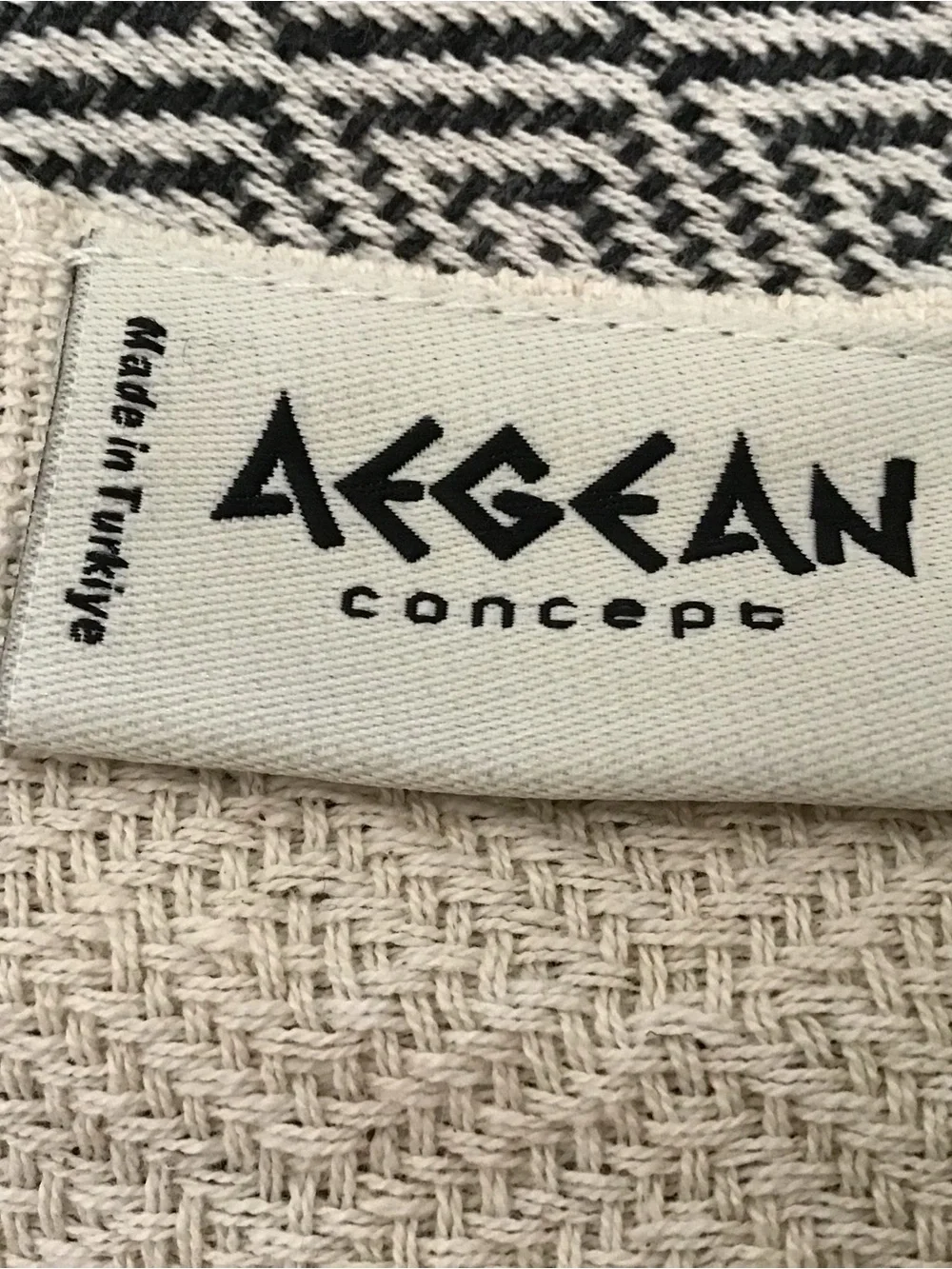 Cream and Black Geometric Fringe Towel